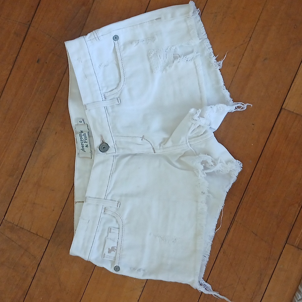 Abercrombie & Fitch Distressed White Jean Shorts